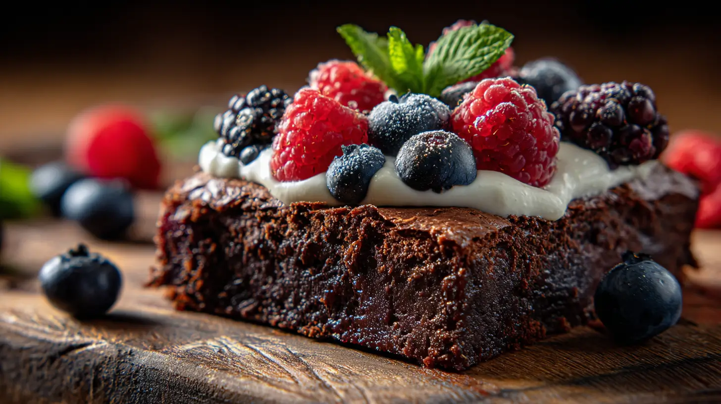 Postres fitness con proteína: brownie de chocolate saludable.