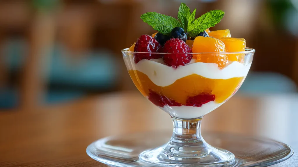 postres gourmet con gelatina en copa elegante