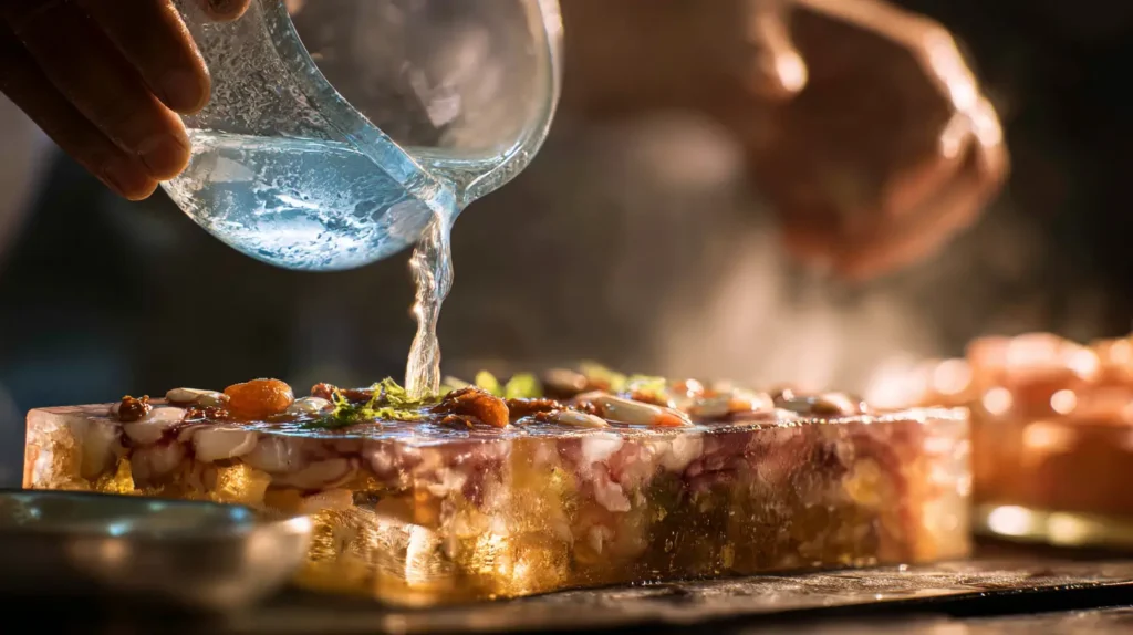 Preparación de gelatina salada con mariscos o pescado