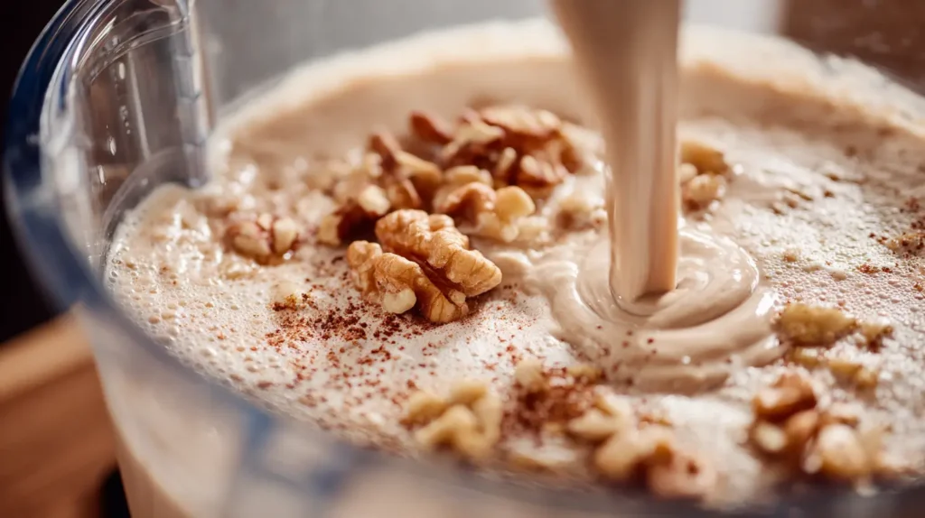 Preparación de la salsa de nogada casera paso a paso en licuadora.