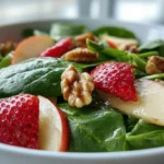 Ensalada de espinaca cruda y frutas con manzana y fresa