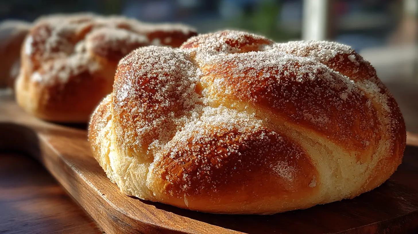 Pan de muerto con relleno de nata o cajeta recién horneado