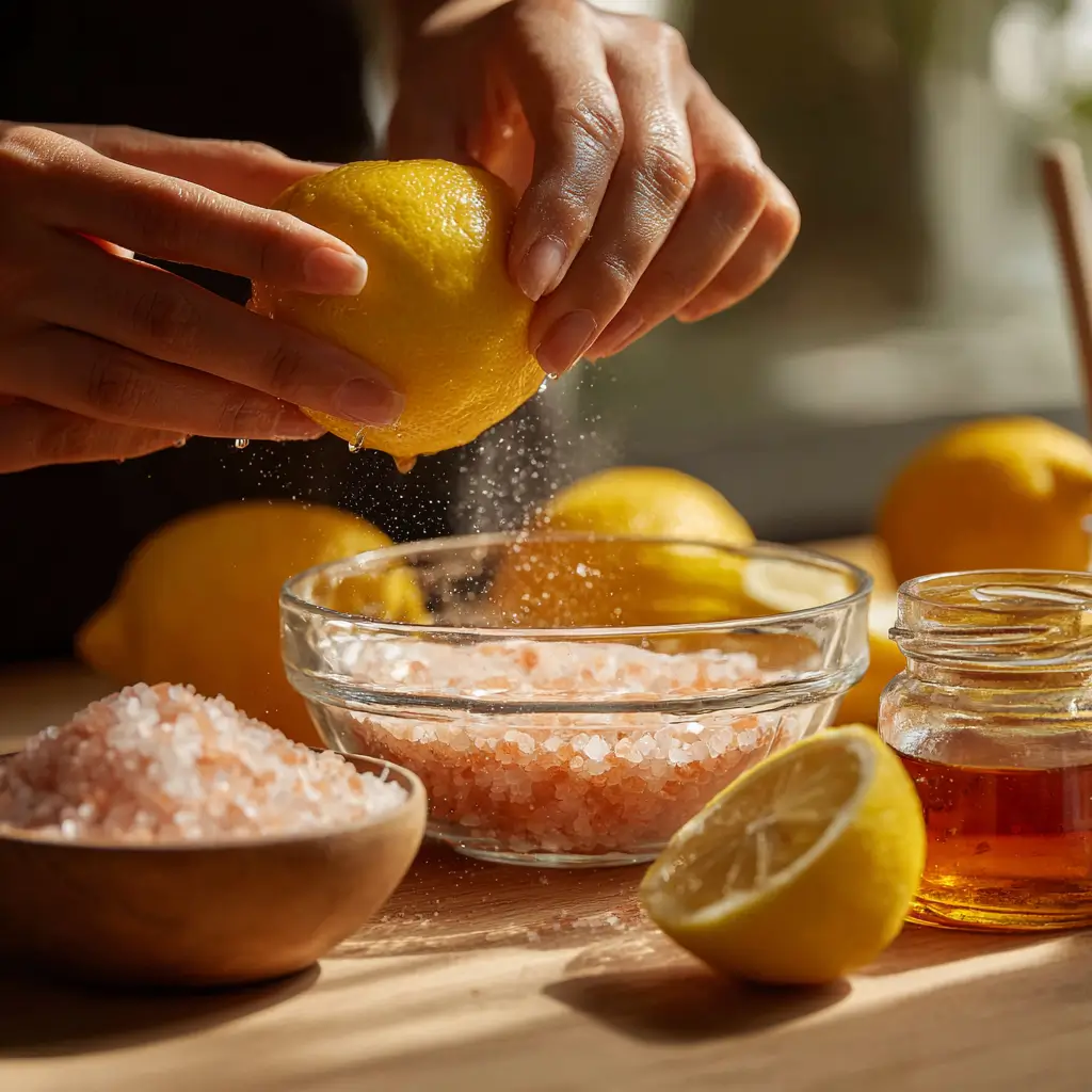 preparación de la receta de limonada con sal del Himalaya