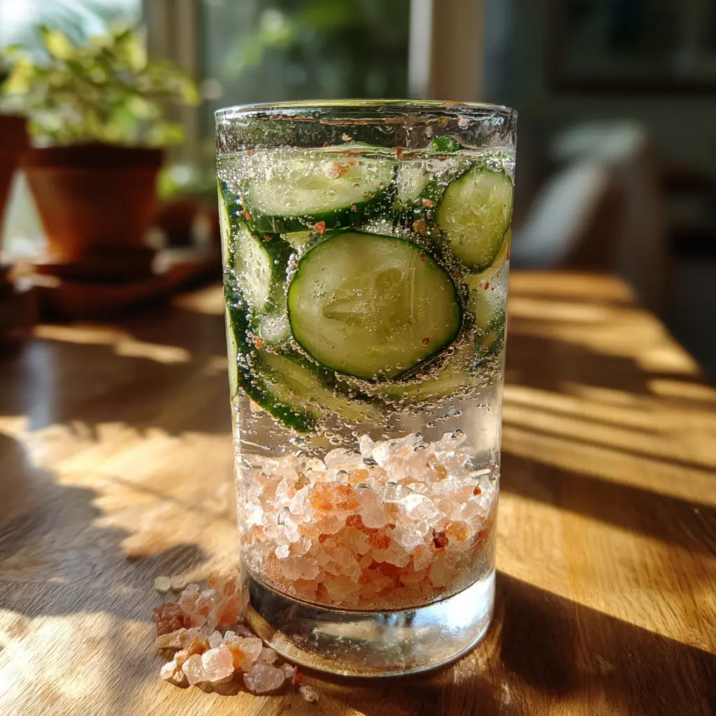 Refresco de pepino con sal rosa bebida natural refrescante