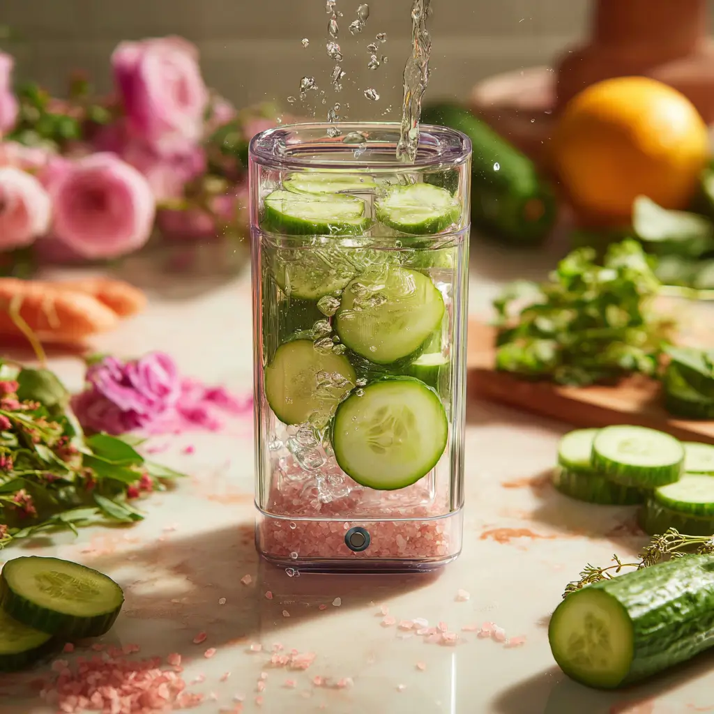 Preparación del refresco de pepino con sal rosa paso a paso