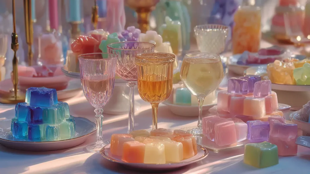 recetas con gelatina para fiestas presentadas en mesa decorada