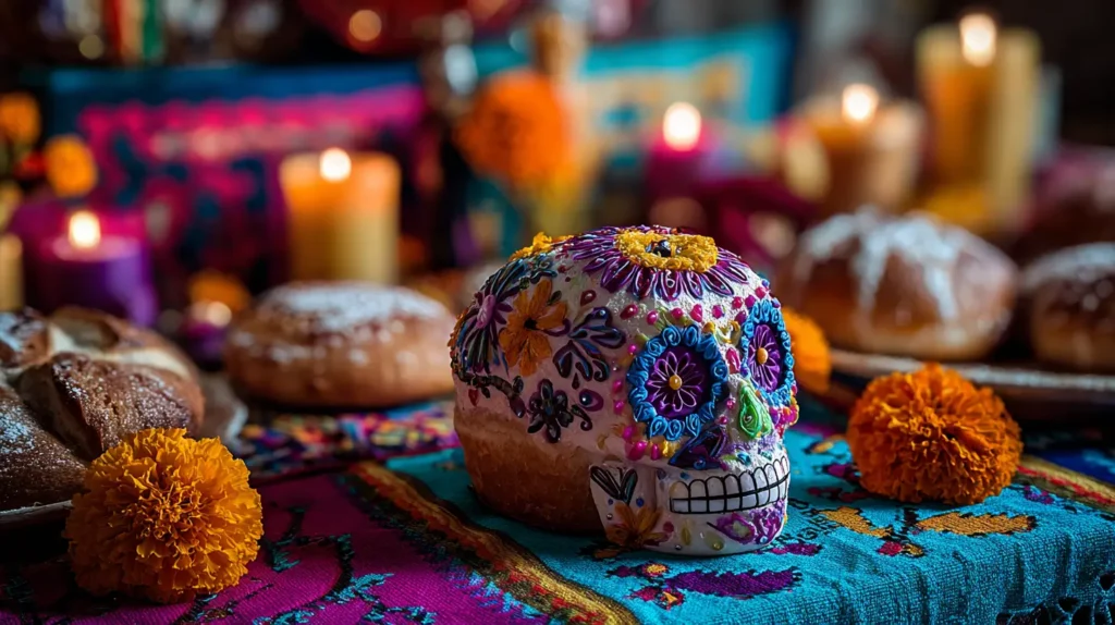 Decoraciones creativas para pan de muerto tradicionales y coloridas.