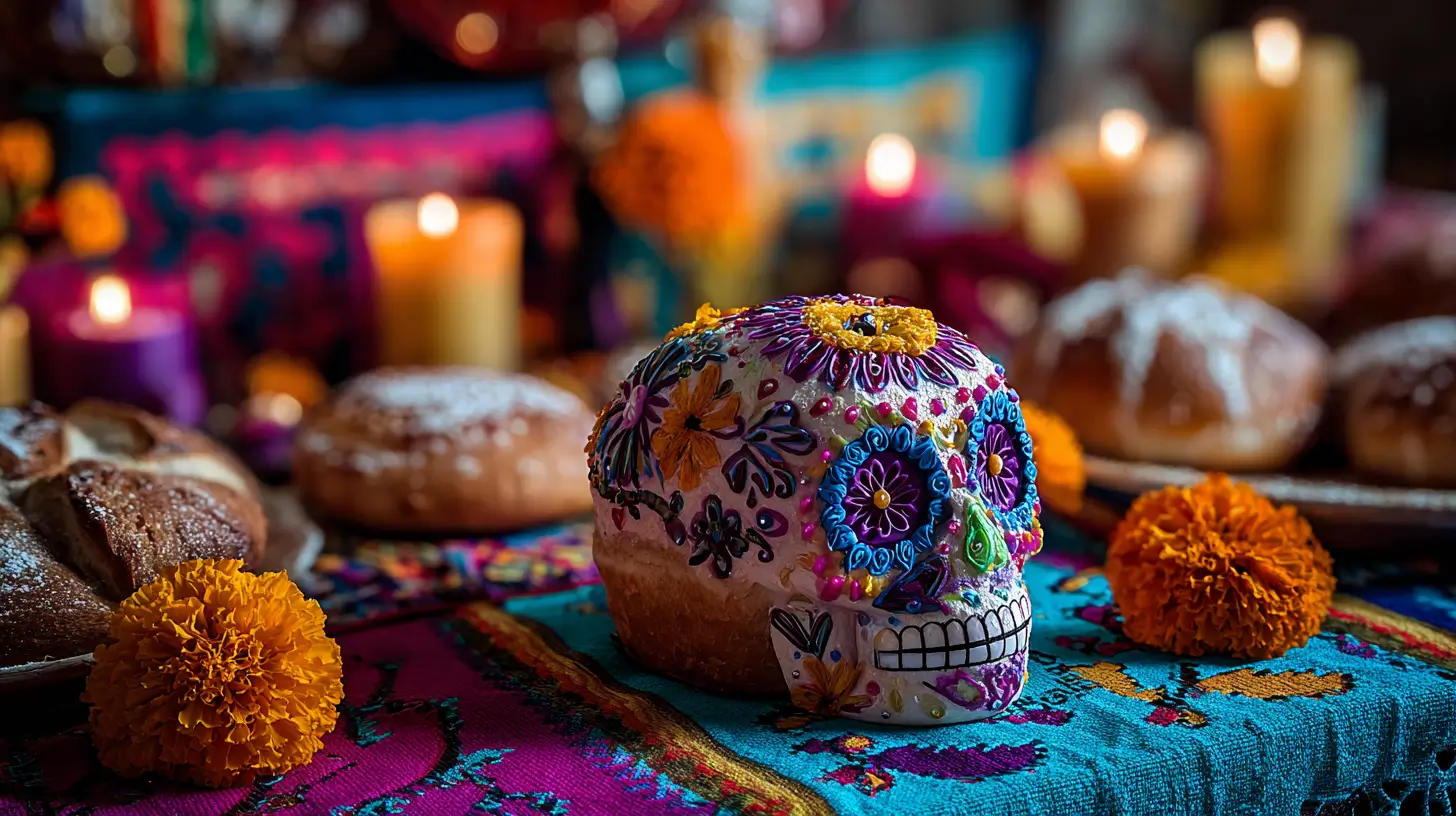Decoraciones creativas para pan de muerto tradicionales y coloridas.