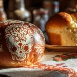 Pan de muerto tradicional vs relleno moderno sobre mesa mexicana