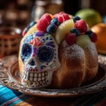 pan de muerto relleno con frutas y azúcar glas