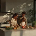 familia cocinando juntos tendencias de alimentación saludable en familia