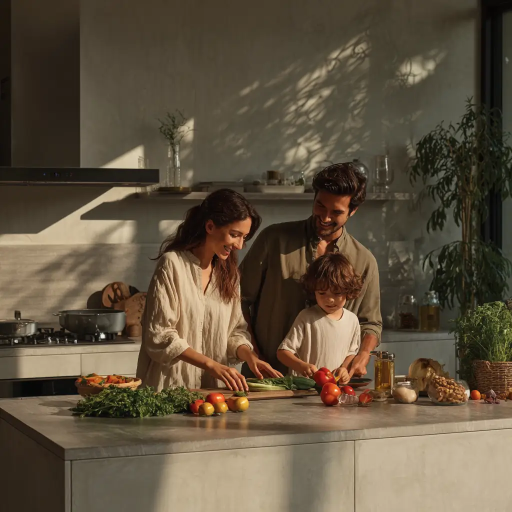 familia cocinando juntos tendencias de alimentación saludable en familia
