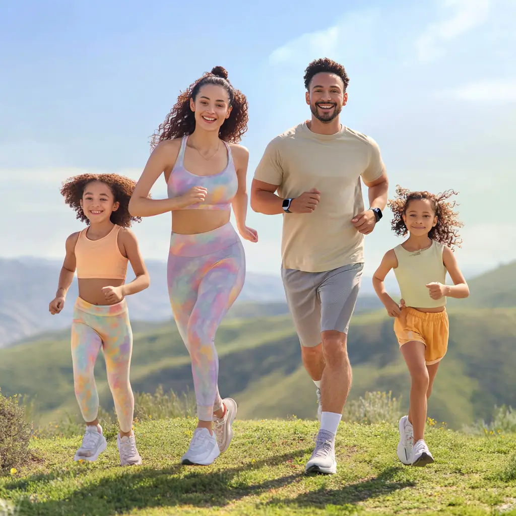 familia haciendo actividad física como parte de su alimentación saludable