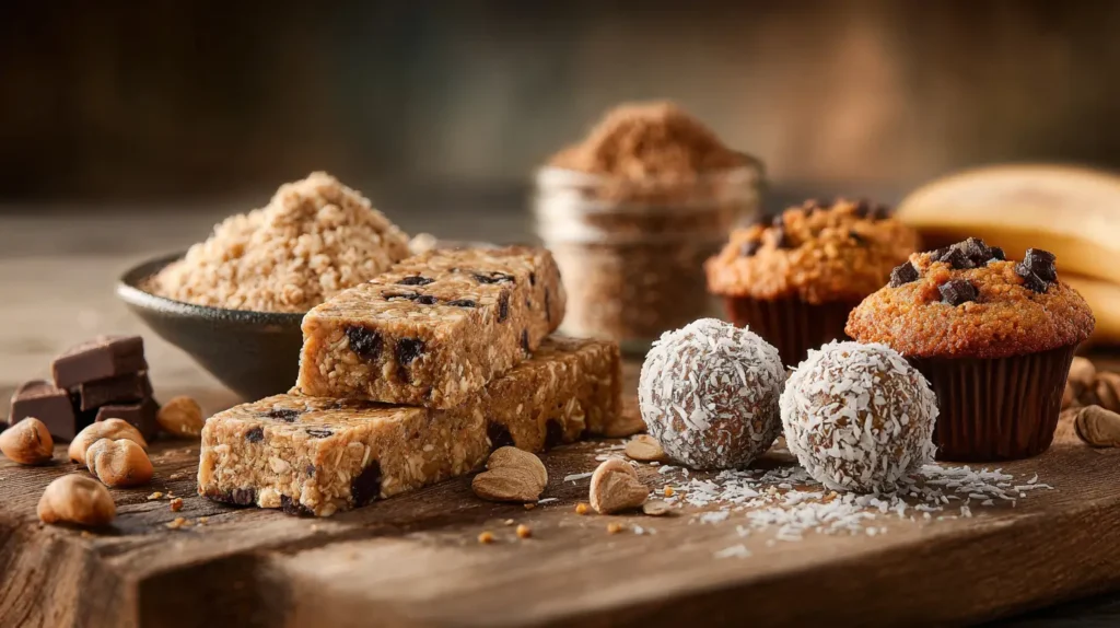 recetas caseras de snacks dulces proteicos saludables con avena, coco y plátano