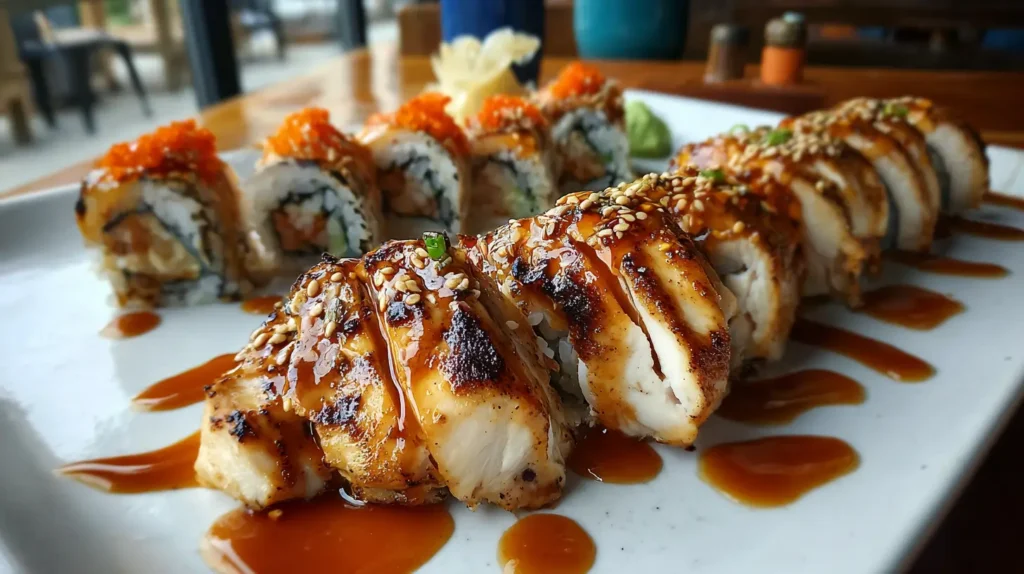 Salsa de jengibre picante sobre carnes y sushi