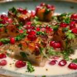 Salsa de nogada casera paso a paso servida sobre chiles en nogada tradicionales.