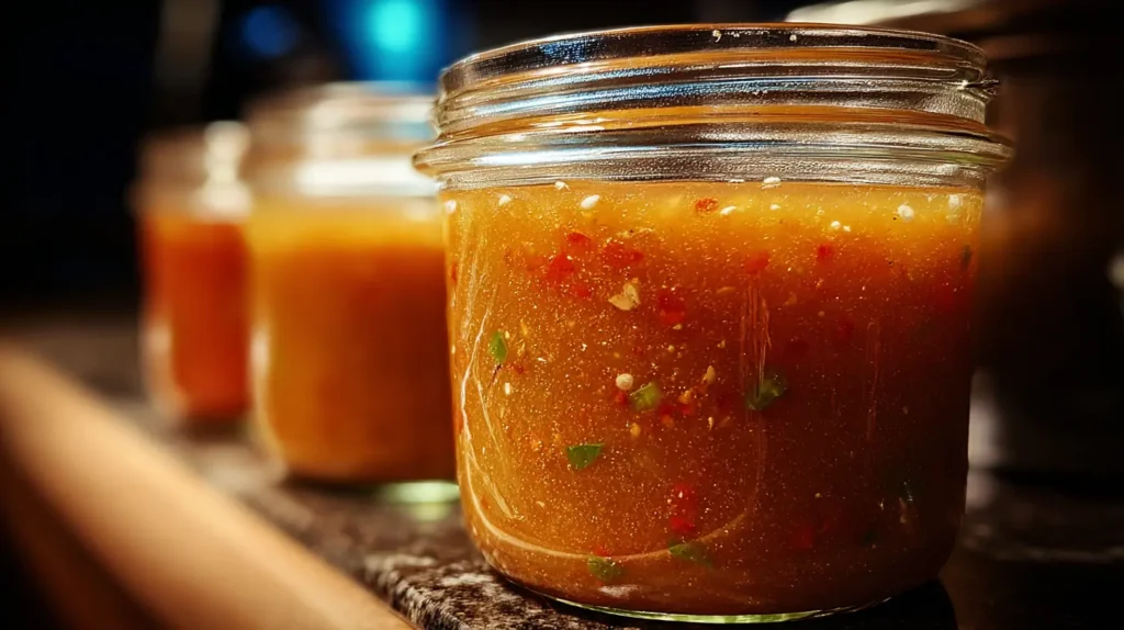 Conservación de salsa de jengibre picante en frascos