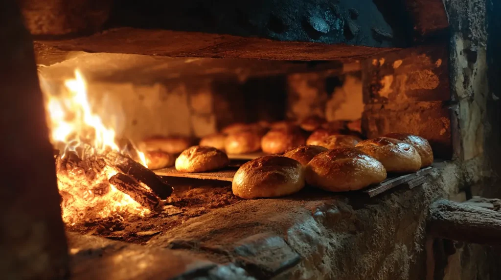 pan de muerto de Mitla Oaxaca horneándose en horno de piedra tradicional
