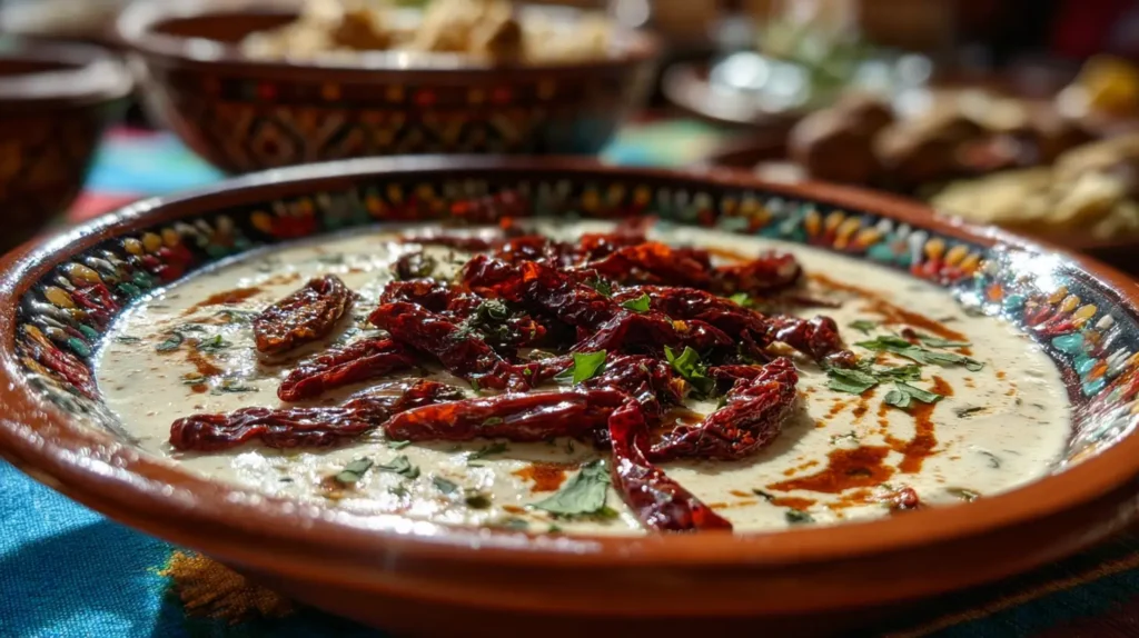 Variaciones de chiles en nogada vegetarianas servidas en plato tradicional mexicano