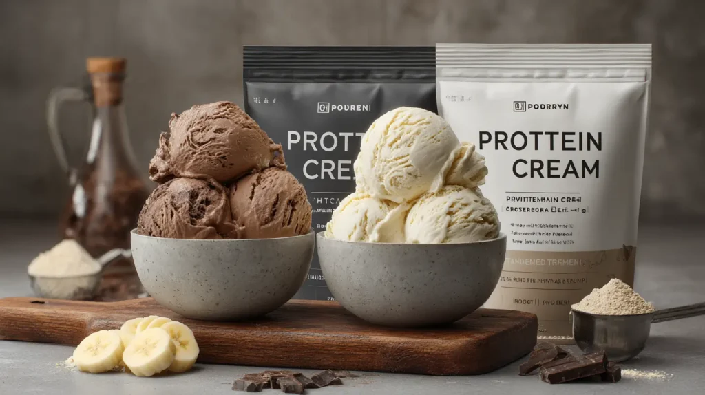 Variaciones de helado proteico casero de banana, chocolate y vainilla