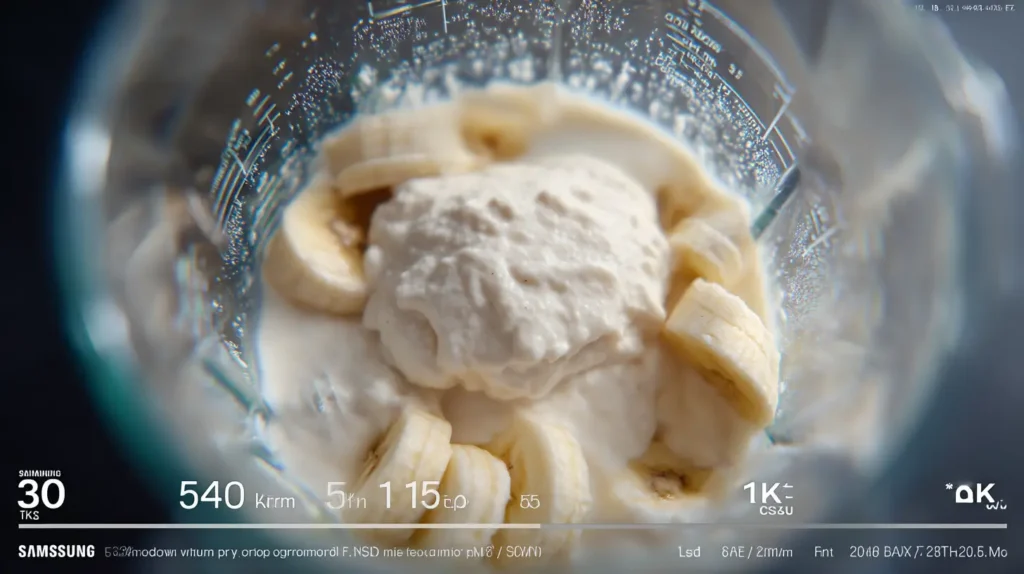 Preparación de helado proteico casero en licuadora