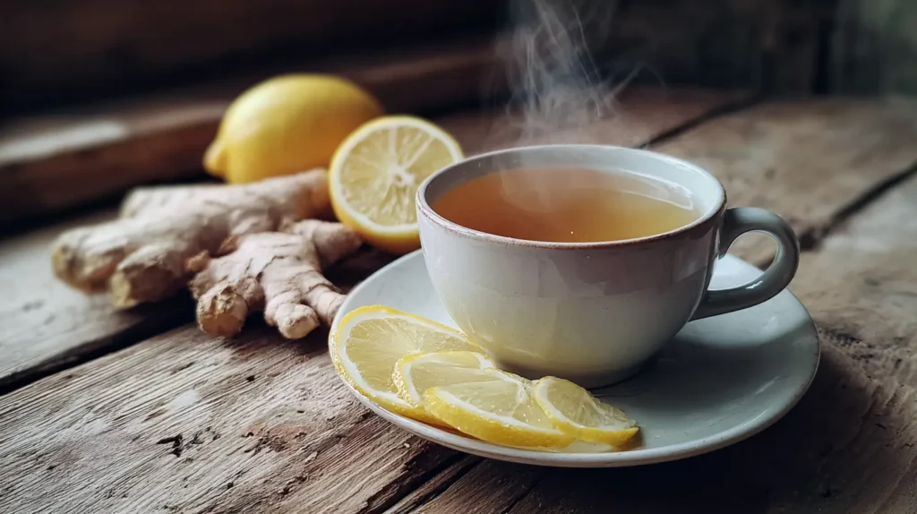 Infusión de jengibre y limón natural en taza