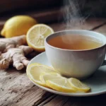 Infusión de jengibre y limón natural en taza