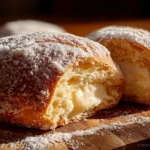 Pan de muerto relleno de crema pastelera con relleno visible