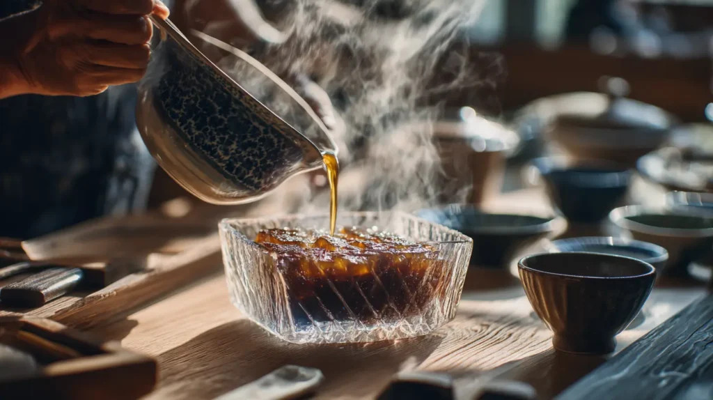 paso a paso de la preparación de la gelatina japonesa de anguila (unagi jelly) con caldo dashi y anguila glaseada