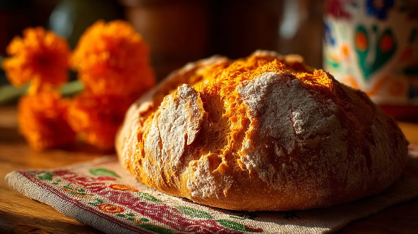 Conchasúchil pan inspirado en la flor de cempasúchil