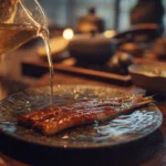 gelatina japonesa de anguila (unagi jelly) servida al estilo tradicional japonés en Kioto