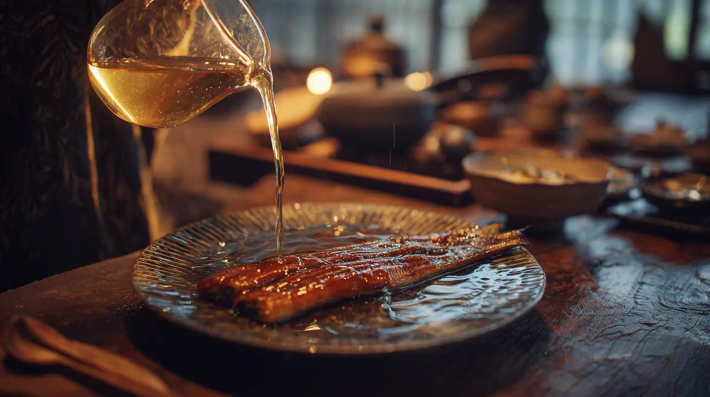 gelatina japonesa de anguila (unagi jelly) servida al estilo tradicional japonés en Kioto