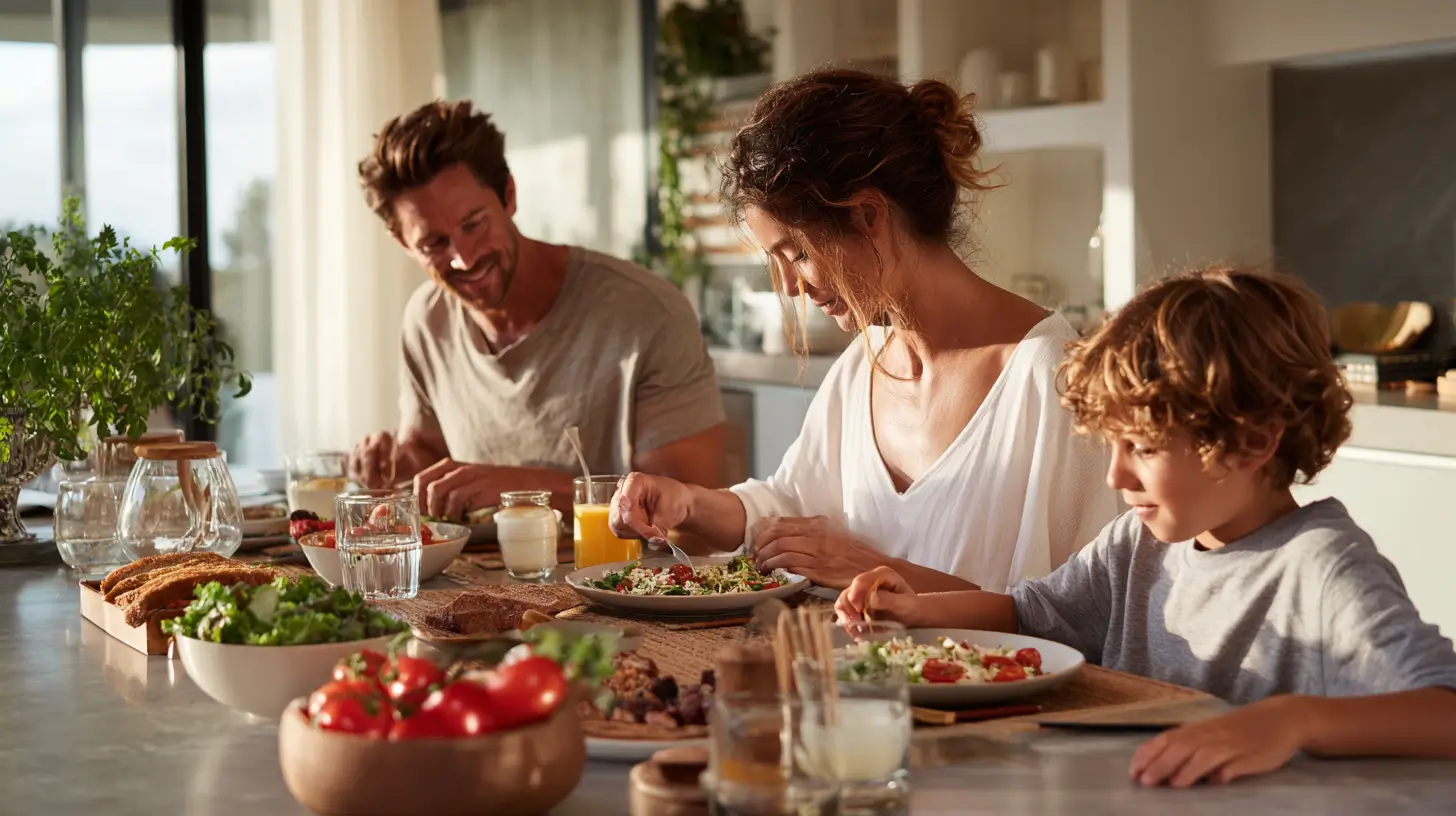 familia desayunando saludable para reducir el azúcar en la dieta familiar