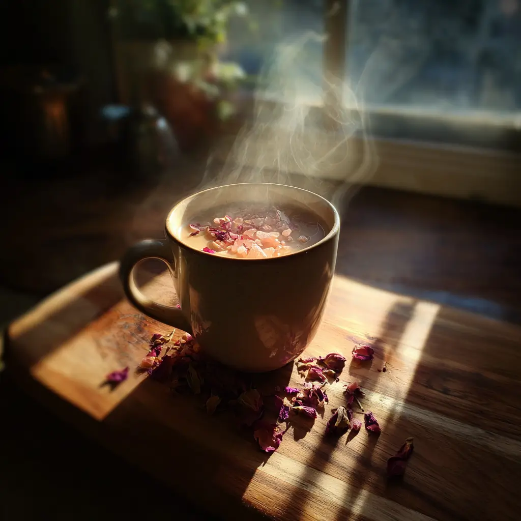 taza de café con sal rosa del Himalaya