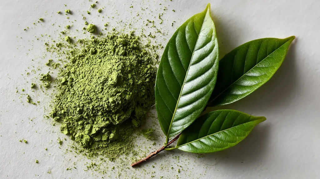 Beneficios del té matcha para adelgazar : Hojas de té matcha ricas en clorofila y antioxidantes naturales.
