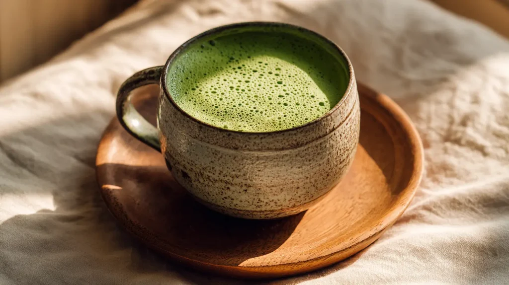 Taza de té matcha verde brillante para adelgazar.