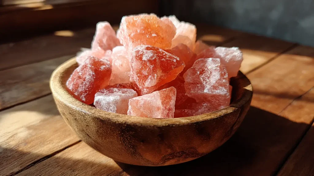 detalle en primer plano de la sal rosa del Himalaya