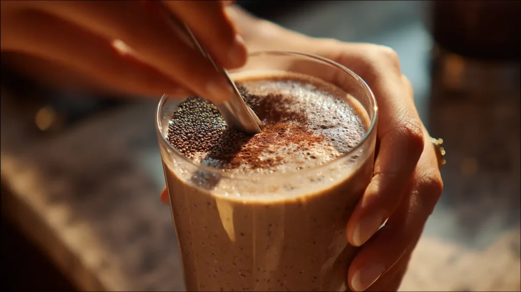 Proceso de preparación de la receta de Yukón en un vaso.