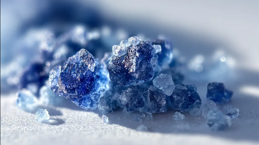 “propiedades de la sal azul mostradas en cristales naturales”
