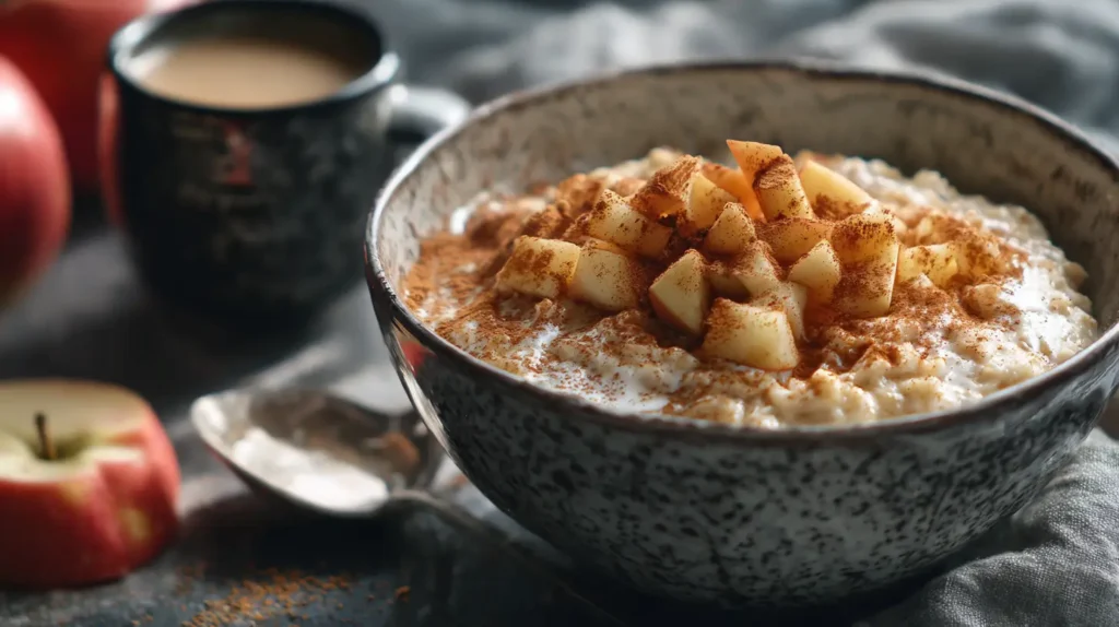 avena con manzana y canela de Ceilán en primer plano