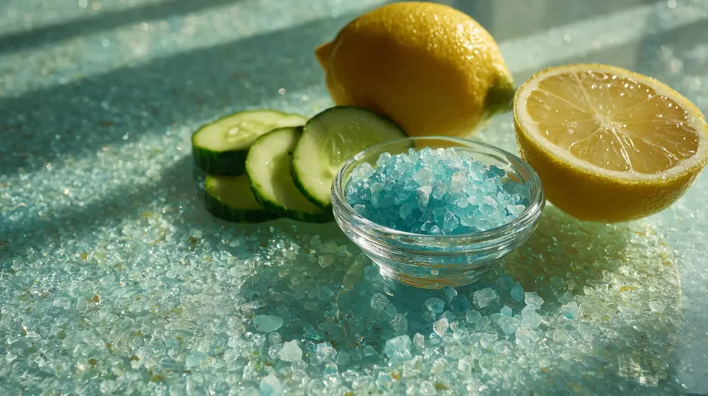 “receta con sal azul en bebida fresca con limón y pepino”