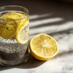 “receta natural de zepbound bebida casera en vaso con chía y limón”