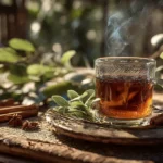 té de orégano y canela para adelgazar en taza de madera