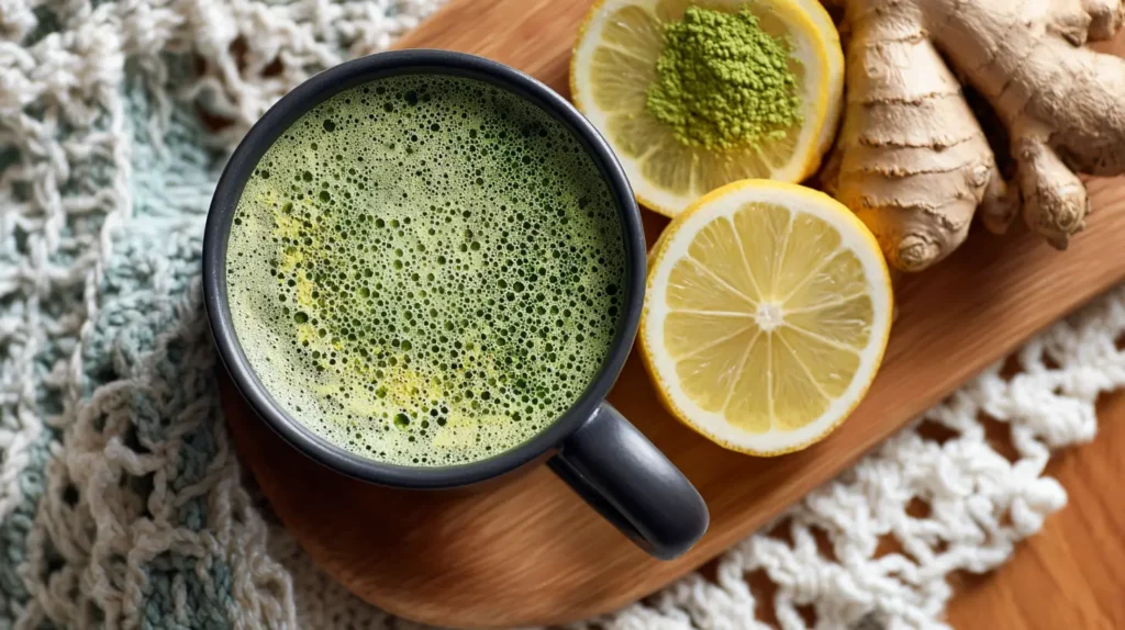 Té matcha detox para bajar barriga con limón y jengibre