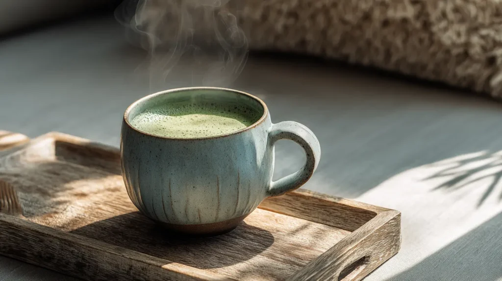 Té matcha caliente en ayunas para activar el metabolismo.