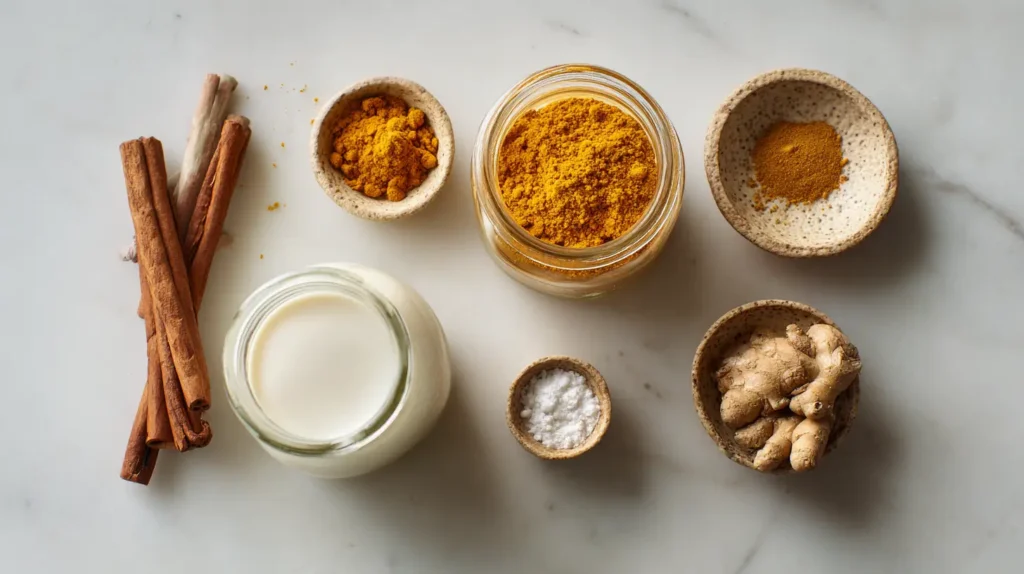 Ingredientes básicos para preparar curcuma latte