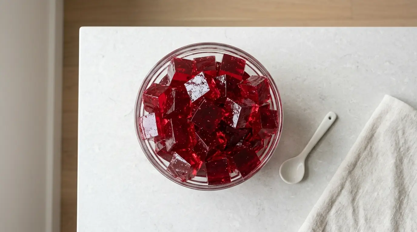 Gelatina mounjaro casera de jamaica en cubos para bajar de peso