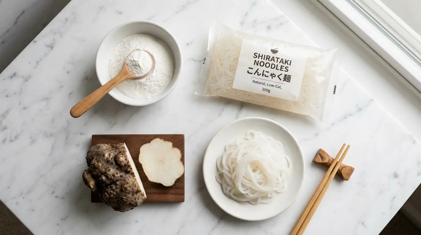 Konjac en polvo glucomanano y fideos shirataki para bajar de peso naturalmente