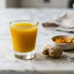 Shot antiinflamatorio casero de jengibre y cúrcuma con limón y pimienta negra