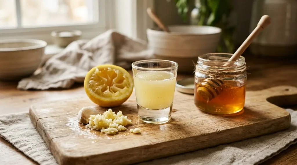 Shot inmunológico casero de ajo, limón y miel para reforzar las defensas naturalmente